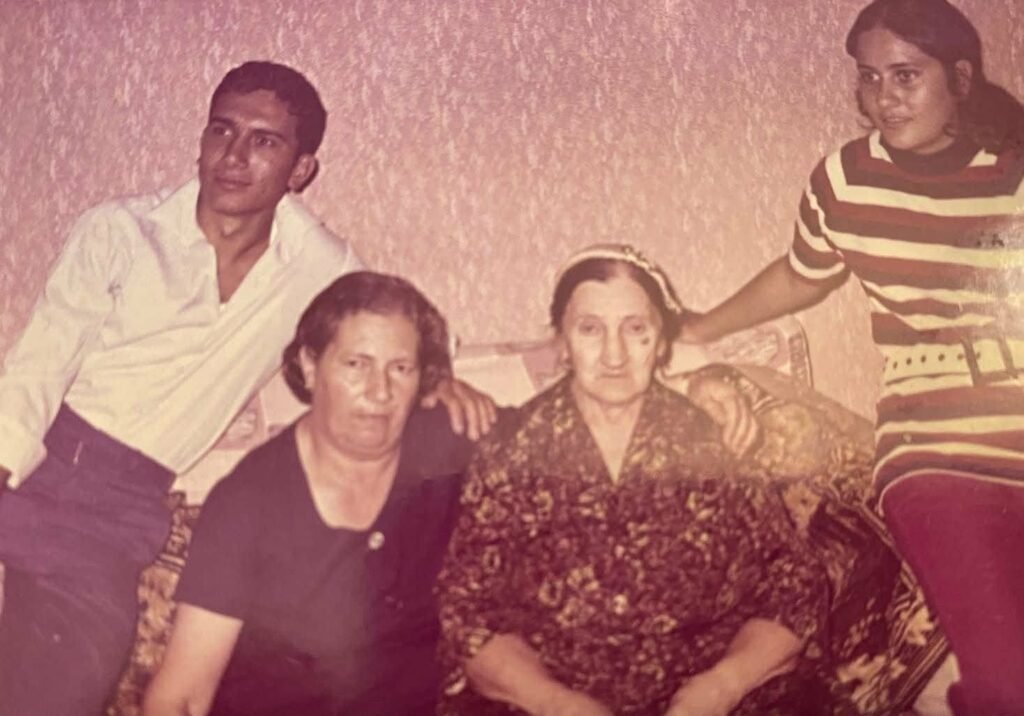 A vintage 1963 black and white photomaton family portrait belonging to George Totari, the creator of the famous song Leve Palestina, featuring his mother and grandmother.